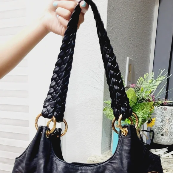 Michael Kors Black Leather Tote Bag Large With Braided Handles - Picture 5 of 14